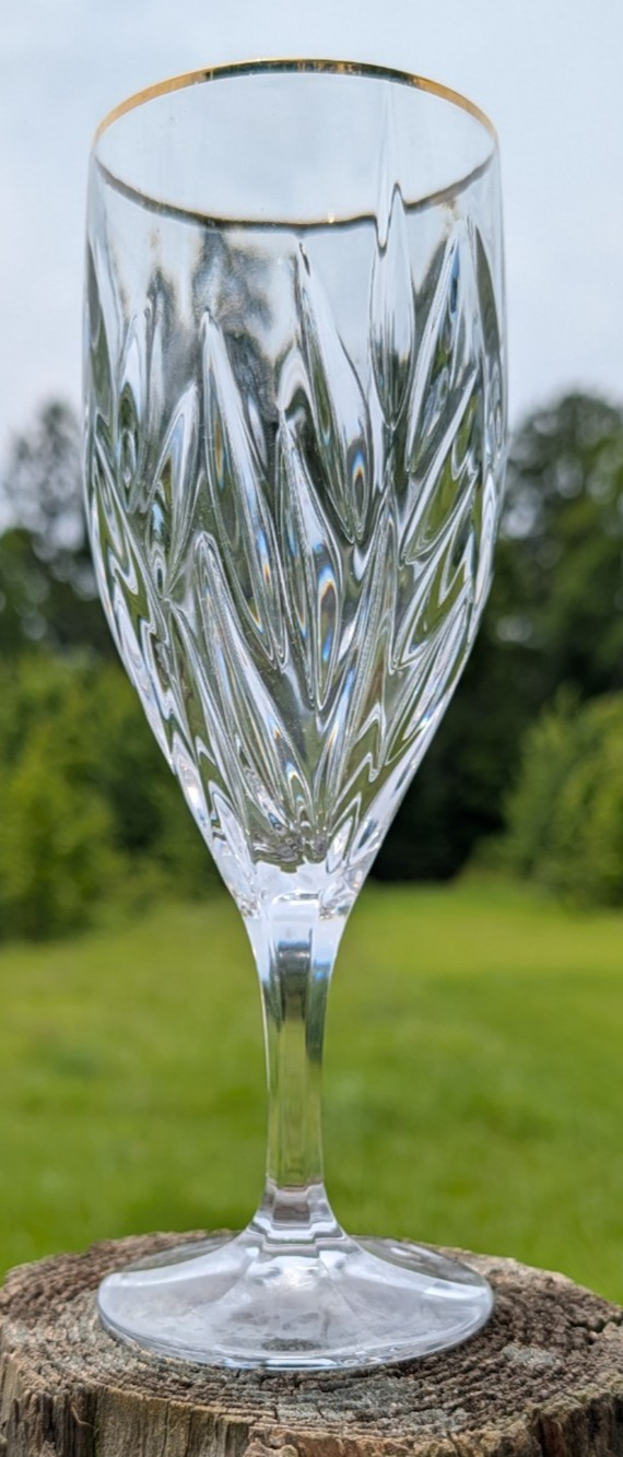 Gorham Crystal Star Blossom Iced Tea Glass Gold Trim 8.5" Tall Germany